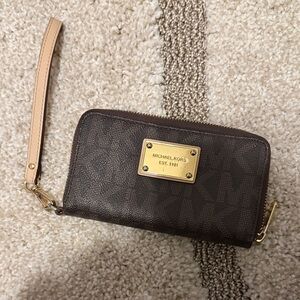 Michael Kors Dark Brown Wristlet with Gold Accents